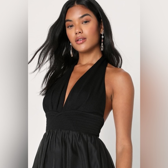 Lulus Delightful Drama Black Textured Halter Backless Midi Dress Womens XL - Picture 3 of 16